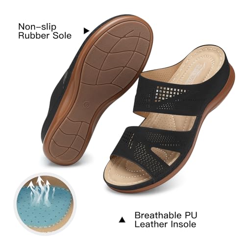 Image of SHIBEVER Wedge Sandals for Women Dressy: Comfortable Summer Casual Walking Sandals - Slip On Open Toe Low Wedge Shoes Size 5-11