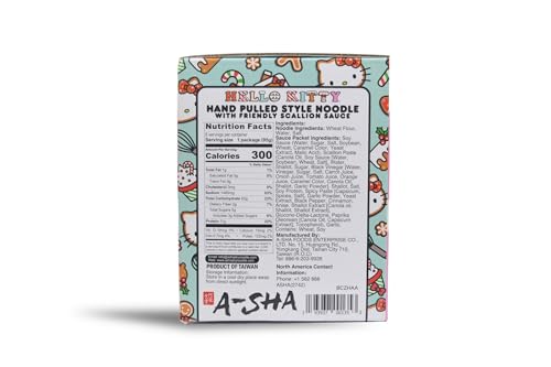 A-Sha Hello Kitty Hand-Pulled Ramen Noodles with Friendly Scallion Sauce | 12 Pack | Vegan Ramen, Healthy Ramen Noodles, Air-Dried, High Protein | Holiday Gifts
