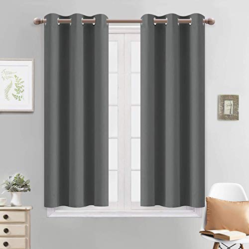 Yakamok Room Darkening Drapes Blackout Curtains Thermal Insulated Grommet Curtain Panels for Bedroom, 38W x 45L, Dark Grey, 2 Panels