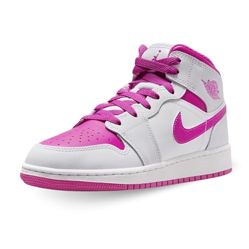 Jordan Big Kid's 1 Mid Iris Whisper/Fire Pink-White - 4.5