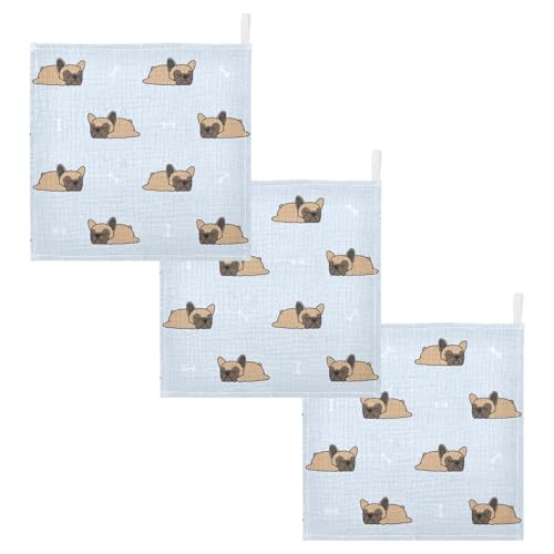 Image of vvfelixl Baby Muslin Washcloths Cute French Bulldog Sleeping Baby Burp Cloths Cotton Baby Face Towel for Newborn Infants Boys Girls Soft and Absorbent 11.8 X 11.8 in, 3 Pack