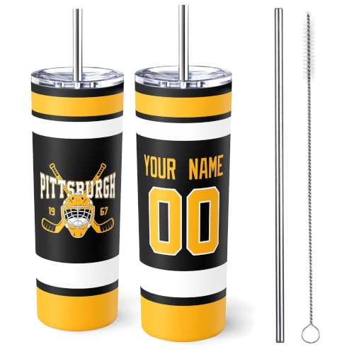 Image of ANTKING Pittsburgh Tumbler 20oz Travel Mug Custom Name Number Gifts | Stainless Steel Insulated Coffee Cup for Men Women