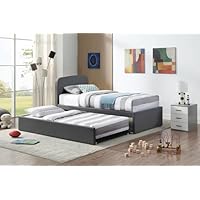 Home Treats Trundle Bed Single | Childrens Bed Frame Single 3FT | Dark Grey Fabric Kids Pull Out Bed