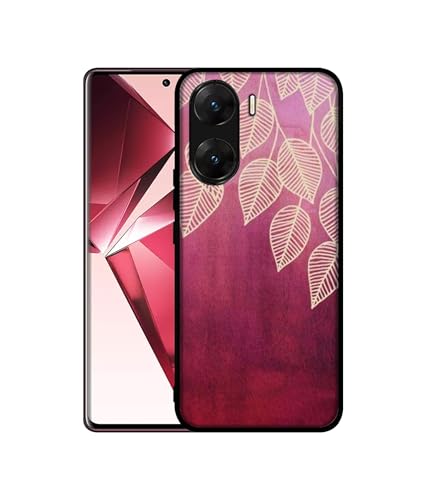 Image of Leaf Pattern Design Premium 2D Printed Metal Back Case Cover for Vivo V29E 5G