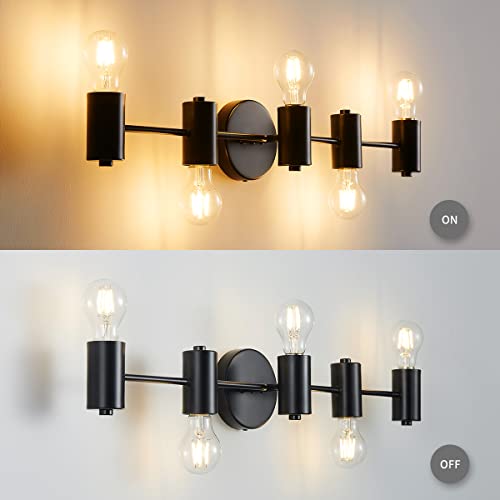 Image of WUZUPS 5-Light Bathroom Light Fixture Over Mirror Morden Vanity Wall Scones Light for Bedroom Living Room, E26 Base, Black