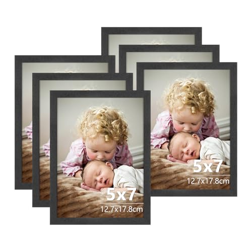 ATOBART 5x7 Black Wood Photo Frame,6 Pack Picture Frames Plexi Glass front Wall Hanging Gallery for Wall and Tabletop Display,set of 6