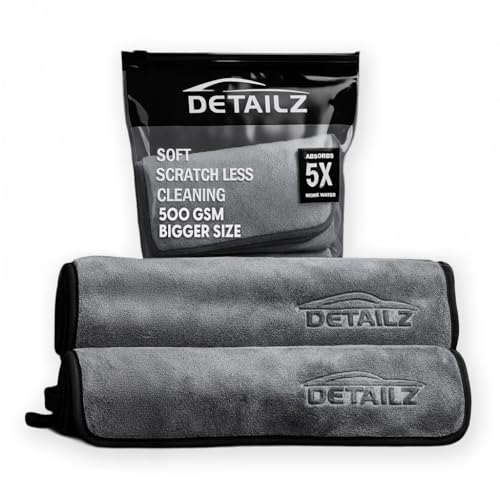 DETAILZ Microfiber Car Cleaning Cloth - Super Soft 500 GSM (60X40 Cm) Microfiber Cloth For Car And Bike - Suede Edging For Scratch Less Drying And Detailing (Pack Of 2), Multicolor