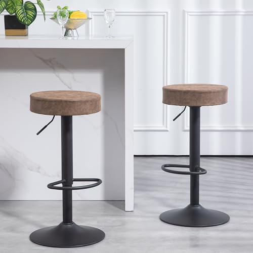 Finnhomy-Bar-Stools-Set-of-2-Counter-Height-Swivel-Barstools-with-Footrest-and-Backless-Round-Height-Adjustable-Modern-Bar-stools-for-Kitchen-Vintage-Leather-Retro-Brown Finnhomy Bar Stools Set of 2 Counter Height Swivel Barstools with Footrest and Backless Round Height Adjustable Modern Bar stools for Kitchen Vintage Leather Retro Brown