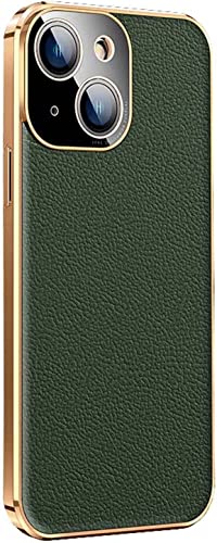 Housse iPhone 14 Plus verte en cuir antichoc de 6,7 pouces avec protection caméra intégrée