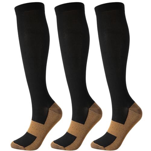 Zuimei 3 Pairs Copper Compression Socks For Men Women 20-30 Mmhg Knee High Medical Compression Stockings For Nursing Pregnancy Flight Sports Travel