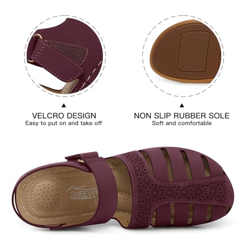 Image of SHIBEVER Wedge Sandals for Women Comfortable Closed Toe Dressy Summer Shoes | Comforta for 40% Enhanced Arch Support Fisherman - No Ankle Rubs for All-day Commutes Lightweight Casual Outdoor Shoes