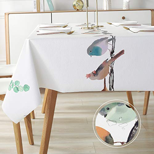 LOHASCASA Oilcloth Tablecloth Spill Proof Plastic Vinyl PVC Wipeable Waterproof Rectangular Tablecloth Stain Resistant Vintage Camping for Picnic Table Summer White Bird 54x78 Inch