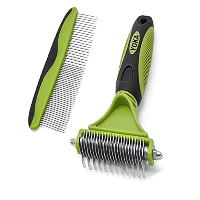 Dog Grooming Dematting Comb Tool Kit yoka Pet Grooming Tool - 23+12 Double Sided Blade Rake Comb for Dogs, Cats Removes Loose Undercoat, Mats, Knots and Tangles hair