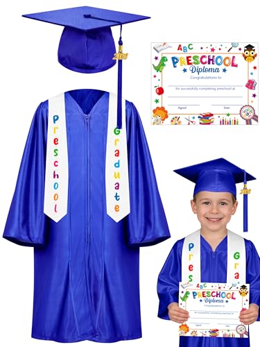 QZYL Preschool Graduation Cap and Gown Set Unisex Kindergarten Graduation Outfit with Stole 2026Tassel and Certificate