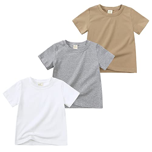 Kids Tales 3 Pack Boys Girls Short Sleeve T-Shirts Kids Crewneck Summer Tee Tops Child Solid Casual Cotton Clothes