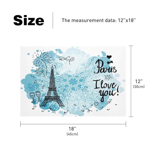 Set de table grand format 30x45 antidérapant Tour Eiffel bleu - 6