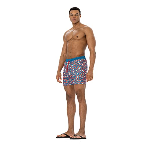 Aimpact Print Men Mesh Shorts Hip Hop 5 Inseam Shorts Men Breathable Casual Summer Shorts(Redl) #TOP1