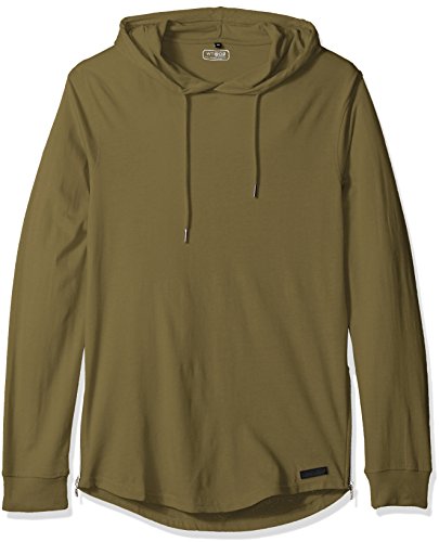 WT02 Men's Long Sleeve Scallop Basic Hooded Tee with Side Zippers