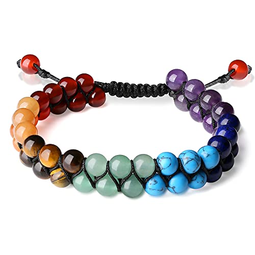 Chakra Bracelets Healing Crystal Beads Bracelet Meditation Relax Anxiety Bangle for Womens Mens