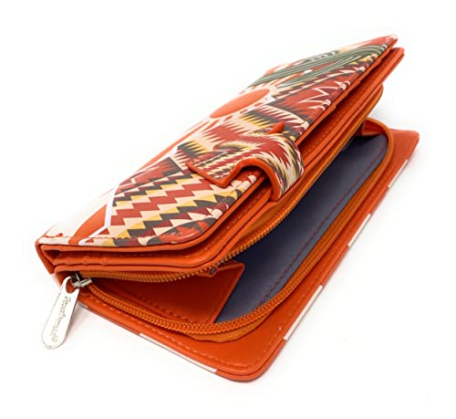 Shag Wear Cactus Southwest Desert Sunset Large Wallet for Women and Teen Girls Faux Vegan Leather 7" Orange4