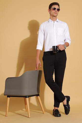 Image of Fyltr Men's Regular Fit Shirt - Dobby Self Design| Full Sleeve | Functional Patch Pocket | White Formal Shirts for Men