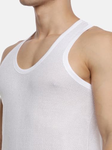 Image of RAMRAJ COTTON Men's White Inner Vest /Banian | Lightweight Scoop Neck Sleeveless Super Combed Cotton