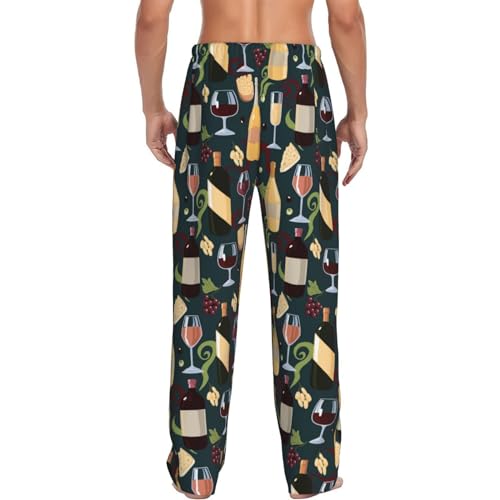 Mens Pajama Pants Bottoms with Pockets, Wine Bottle Print No.9036 Comfort Pj Lounge Pants Soft Sleep Pants for Men3