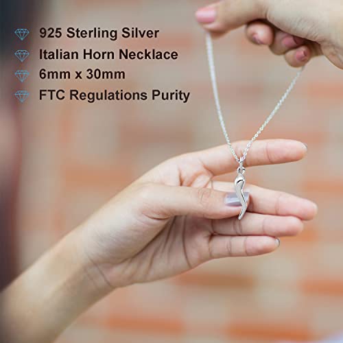 Jewelryweb - Sterling Silver Italian Polished Rhodium Horn Cornicello Good Luck Charm Pendant -6Mm X 30Mm -Italian Horn Necklace For Women - Cornicello Necklace - Good Luck Amulet #TOP1