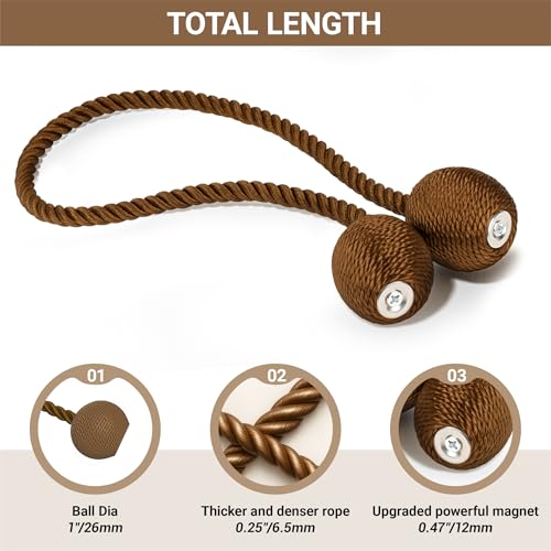 image for Hion Magnetic Curtain Tiebacks Dark Brown 6 Pack, Curtain Tiebacks Buc