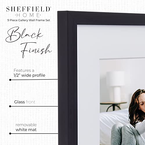 Sheffield Home 9 Piece Gallery Wall Frame Set, 11x14 in. matted to 8x10 in. (Matte Black)