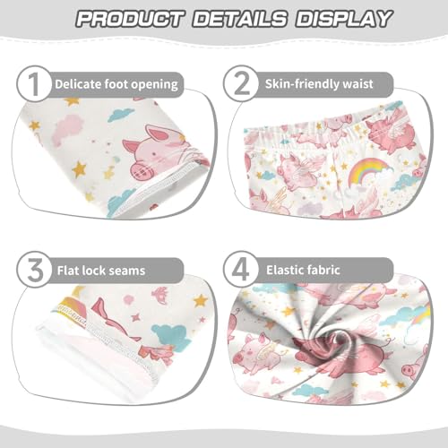 Wusikd Pink Piglets Wings Girls' Leggings Toddler Doodles Flying Clouds Kids Yoga Pants Dance Active Tights 4T3