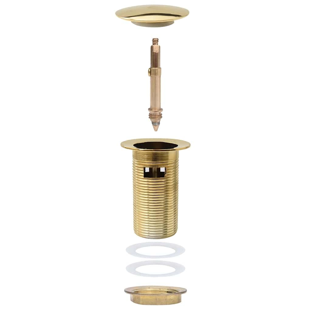 Desagüe con rebosadero Golden Push Open Pop Up de latón 6,4 x 6,4 x 9,1 cm, válvula de desagüe de 1 1/4 pulgadas para lavabo, baño, cocina