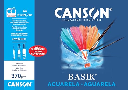 Canson Acuarela Basik , Minipack A4, 6 Hojas 370 g