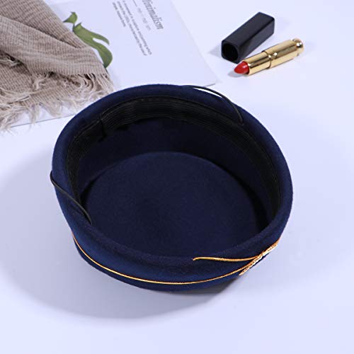 Amosfun – Chapéu de aeromoça feminino azul marinho, chapéu de aeromoça de lã para fantasia de cospla