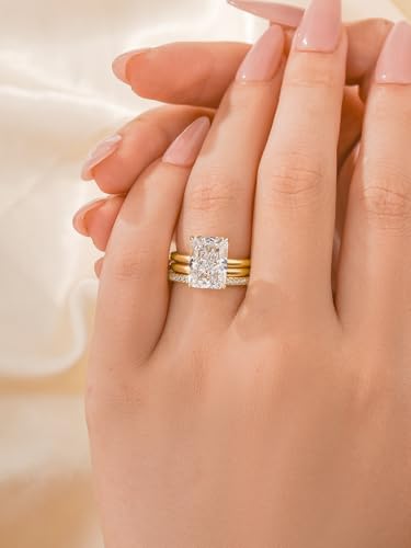 4.5CT Radiant Cut 3-Piece Wedding Ring Set for Women, Sterling Silver Cubic Zirconia Engagement Ring with Matching Bands, 5A Simulated Diamond Bridal Jewelry4