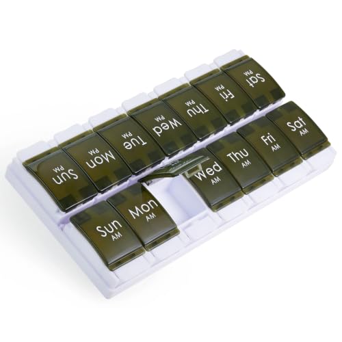 Image of 2 Week Pill Box, MOLN HYMY 7 Day Pill Organizer 2 Times a Day, Weekly Pill Container to Hold Medication, Vitamins Fish Oils (Green)