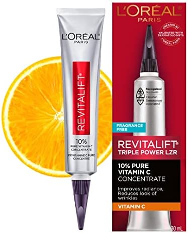 L'Oreal Paris Revitalift 10% Pure Vitamin C Face Serum, Radiant and Brighter Skin, Visibly Reduced Wrinkles, Fragrance Free 1 0z.