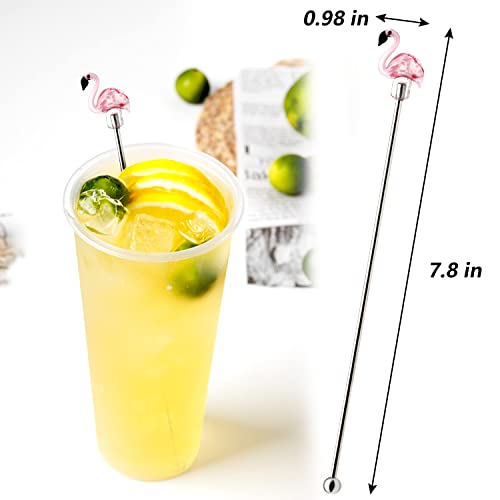 Flamingo Glass Decoration Stainless Steel Cocktail Coffee Drink Stirrers Stir Long Stirring Swizzle Sticks Swizzle Stick with Decor Top Mixing Cocktail,Hot Cocoa,Milk,Energy Drink,Tea (Pink 5 Pack)