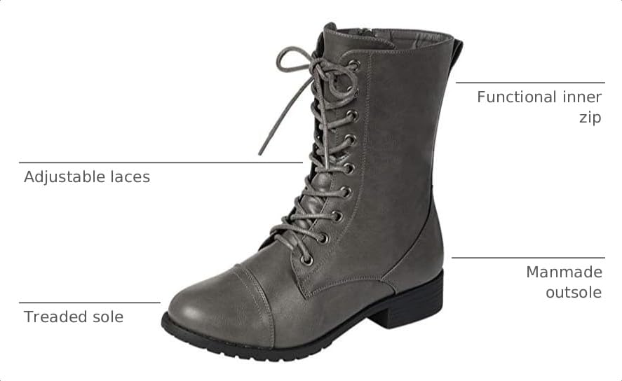 Image of Forever Link Womens Round Toe Military Lace Up Knit Ankle Cuff Low Heel Combat Boots