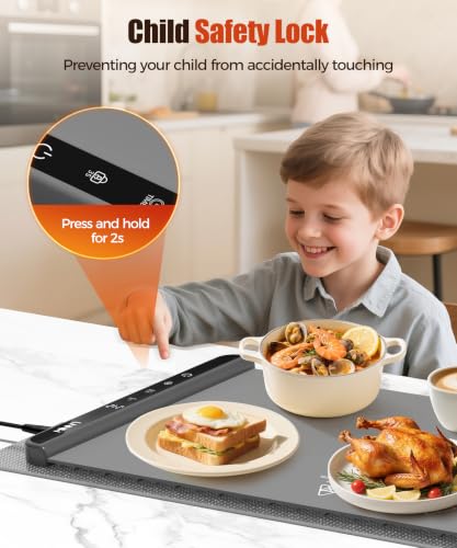 Image of Warming Mat for Food, 46x15 Inch, Dark Grey, Fast Heat, Child Lock
