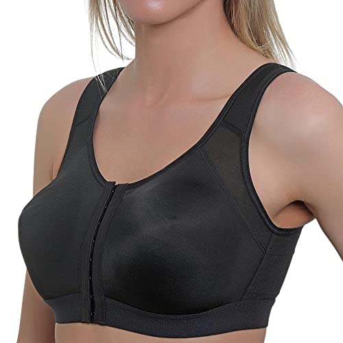 Gemm New Ladies Black Plus Size High Impact Wire Free Sports Bra Non Wired Front Fastening (42 G)