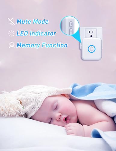 FOVKSUC Wireless Doorbell, Mini Waterproof Doorbell, with 60 Chimes 5 Levels Volume and LED Flash, 1000ft Range 2 Receivers + 1 Push Button Door Bell for Home Office Classroom Hospital,White
