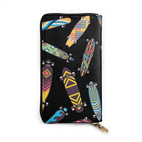Preisvergleich Produktbild JHGFG Skateboard Muster Echtes Leder Geldbörse Lange Damen Geldbörse Handtasche Multi Kartenhalter Organizer Für Frauen Personalisiert
