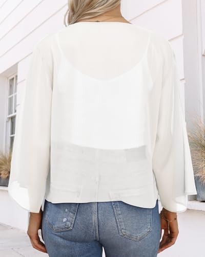 Womens Summer Tops Casual Short Sleeve Kimono Beach Cover Ups Duster Cardigans (White,2XL)