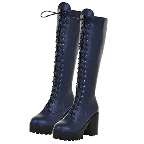 Image of Parisuit Women's Knee High Goth Platform Boots Lace Up Combat Boots