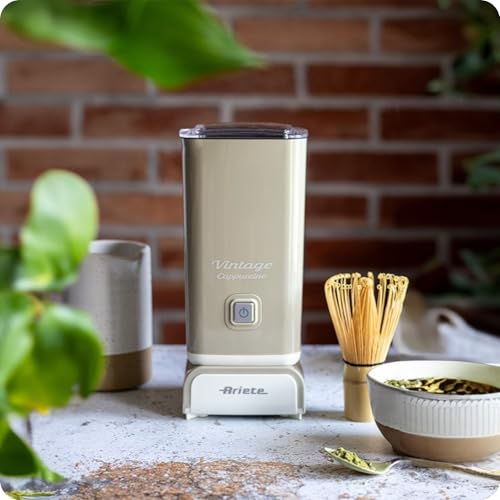 Image of Ariete Vintage 4 in 1 Premium Milk Frother by DeLonghi, Hot and cold milk frother or Cappuccinatore with non-stick interior coating - Latte, Cappuccino, Hot chocolate, Iced coffee, foamed milk (Beige)