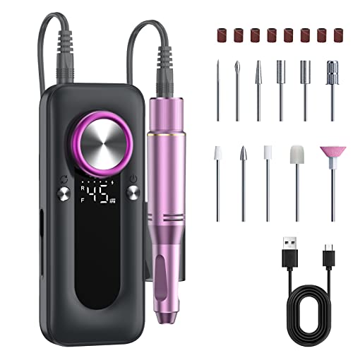Professional Nail Drill, Electric Portable Nail File for Acrylic Nails, Rechargeable Nail Drill Machine for Gel Nails Polishing, Cordless 35000-45000 RPM nuomitec Nail Filer for Home Manicure Salon