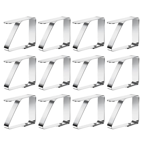 Zanfqvo 12 pièces Pinces à Nappe Acier Inoxydable, Nappe Clips Anti-Glissant, Pinces Nappe de Table Exterieur pour 0-3 cm Table de Jardin, Table à Manger...