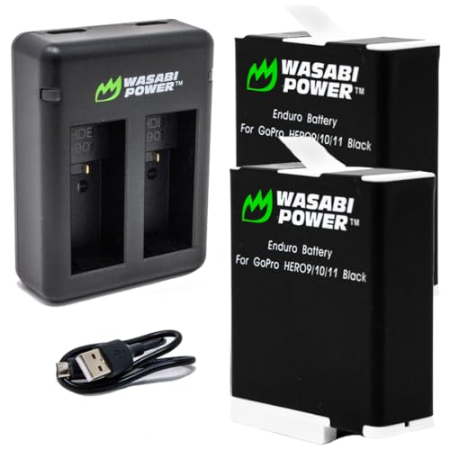 Wasabi Power HERO12, HERO11, HERO10, HERO9 Battery (2-Pack) & Dual Charger Replacement for Enduro Compatible with GoPro Hero 12, Hero 11, Hero 10, Hero 9