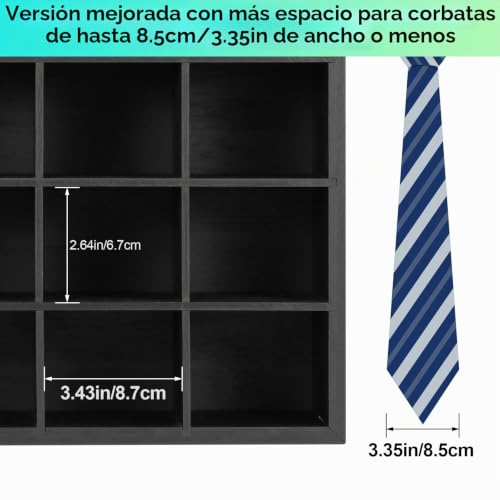 Miniatura 3 de B4life Organizador De Corbatas De Bambú Para Pared - Soporte Para Hombres, Almacenamiento De 16 Corbatas Negro